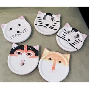 Bandwagon Ceramic Cat Kitten Small Drink Coasters Hand Painted Set of 5